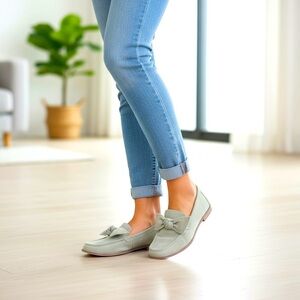 Bandolino Anella 2 Sage Green Faux Suede Bow Loafers Women’s 10 M